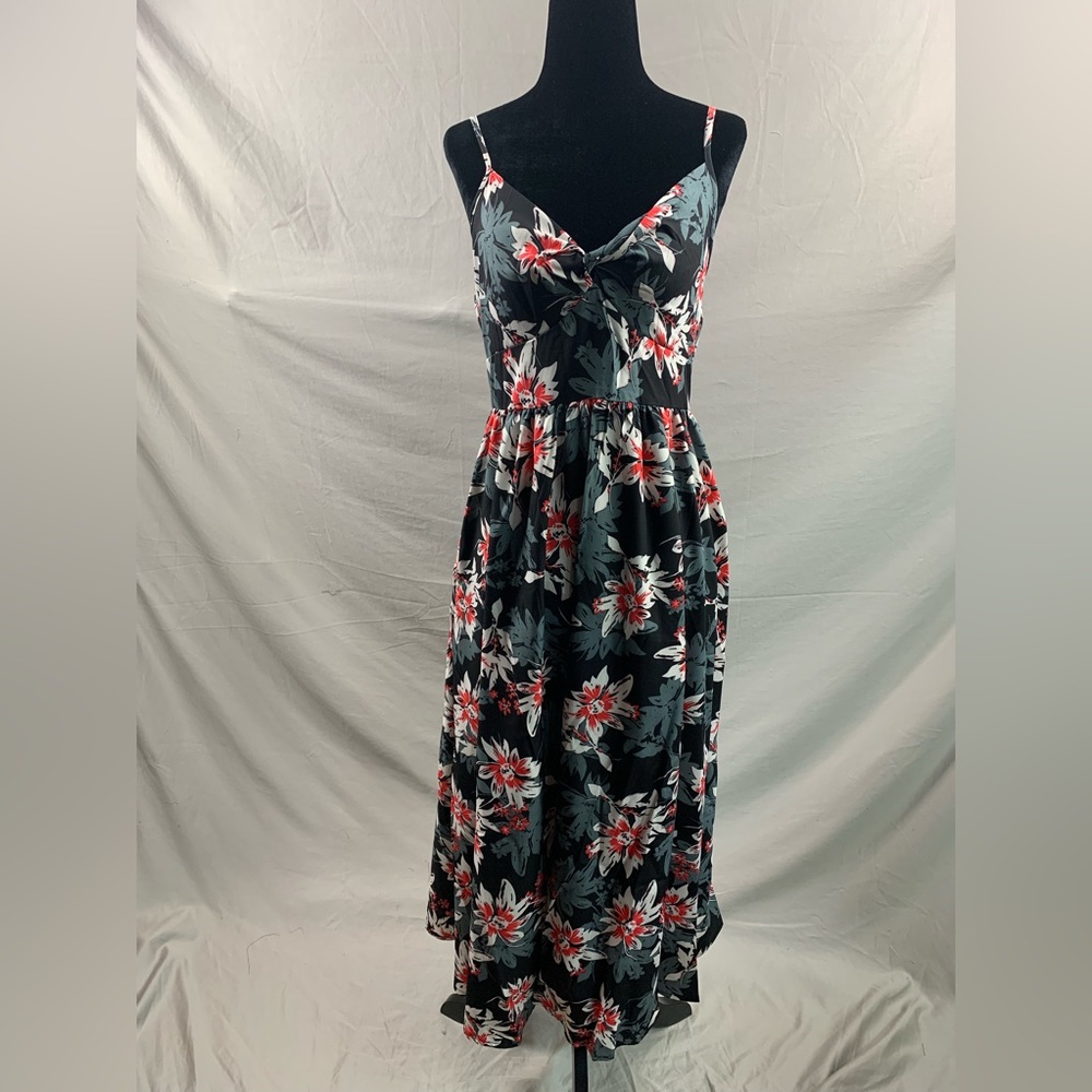 Black Boho Floral Print Twist Front Cami Dress - Picture 6 of 10